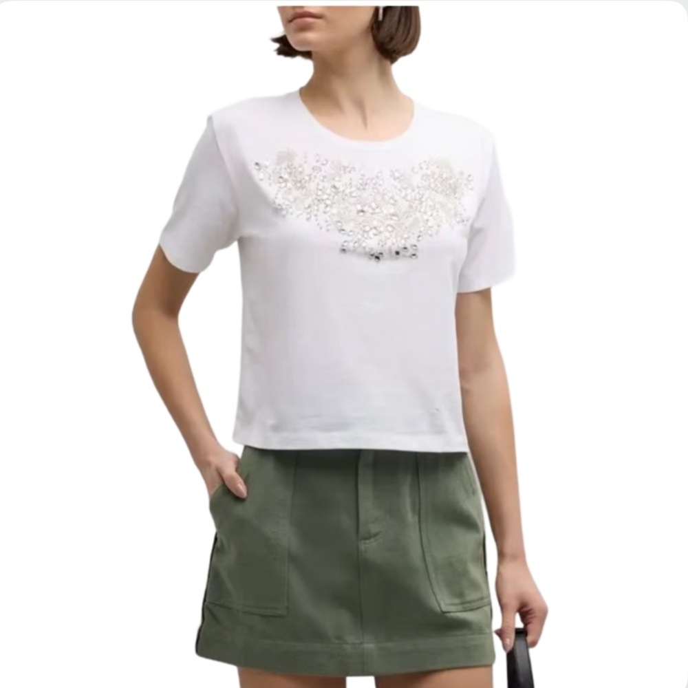 Le Superbe "Tiara" cotton tee featuring crystal embellishment Scoop Size M - Picture 3 of 8